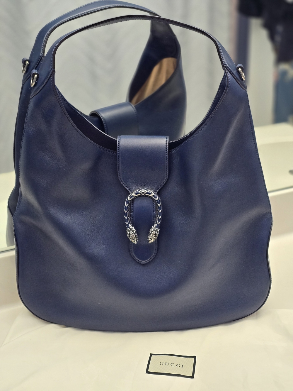 Gucci Blue Agata Leather Dionysus Hobo Bag with Silver Hardware